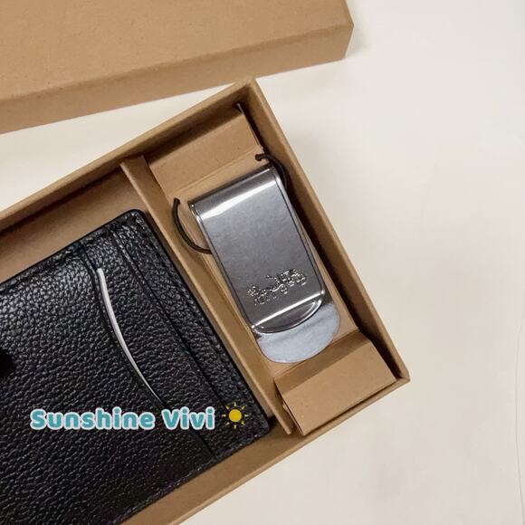 NEW COACH 75479 Black Calf Leather 3 In 1 Card Case Money Clip Gift Box - Picture 4 of 6